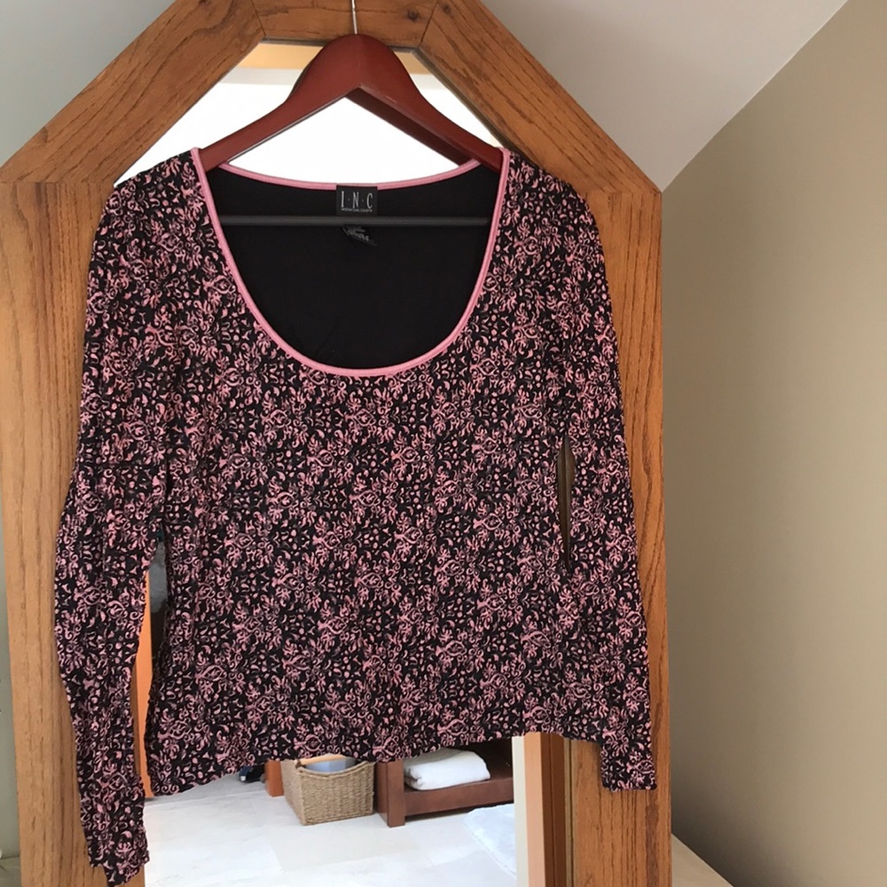 INC pink and black long sleeved lined top